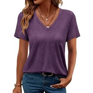 NWT ~ TICTICMIMI Purple V-Neck Short Sleeve Casual T Shirt Top ~ Women's SMALL